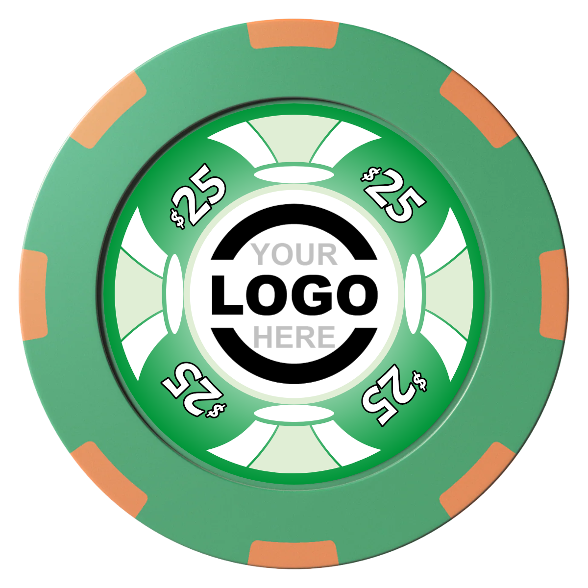 Alan Baker 4-2S A Clay Poker Chips - Green / 8 Spot (2 Tone) / 40mm - Front