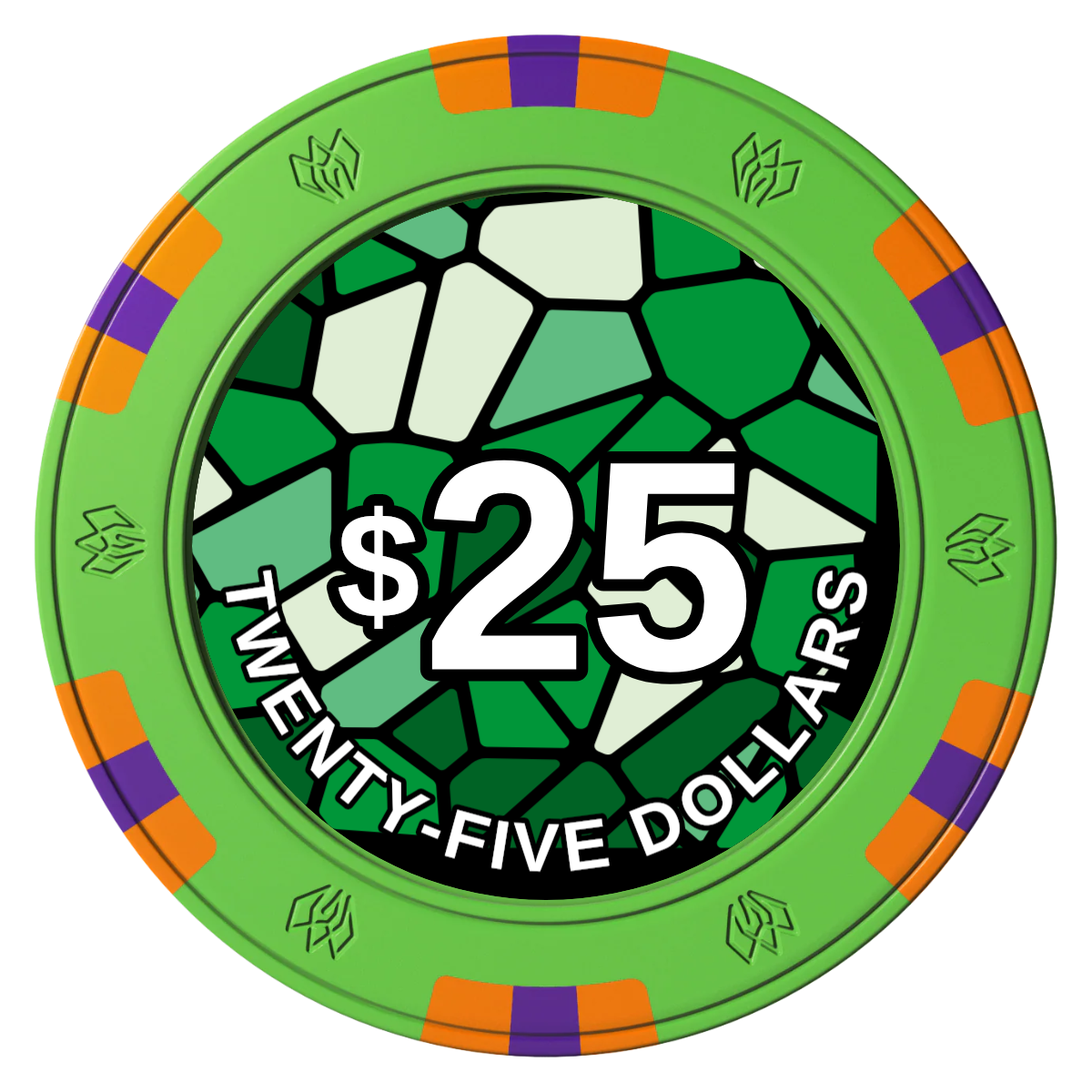 Stained Glass Clay Poker Chips - Green / 6 Spot Gem / 40mm - Front