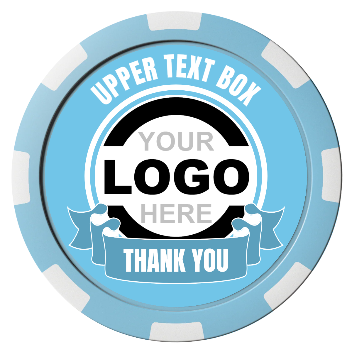 Lower Banner Composite Poker Chips - Light Blue / 8 Spot - Front