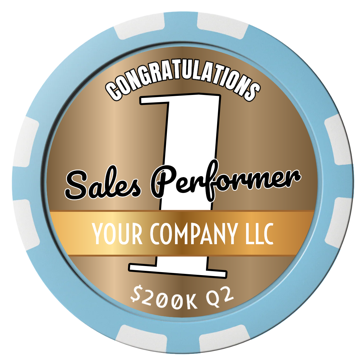 Top Sales Performer Composite Poker Chips - Light Blue / 8 Stripe - Front