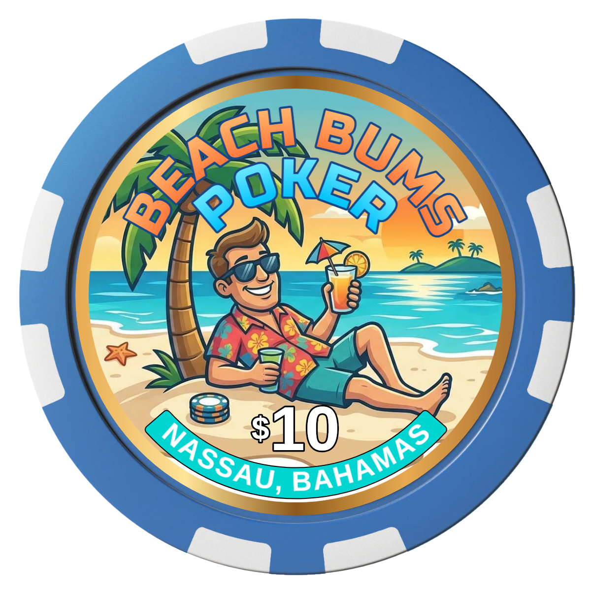 Sandy's Casino Composite Poker Chips - Blue / 8 Stripe - Front