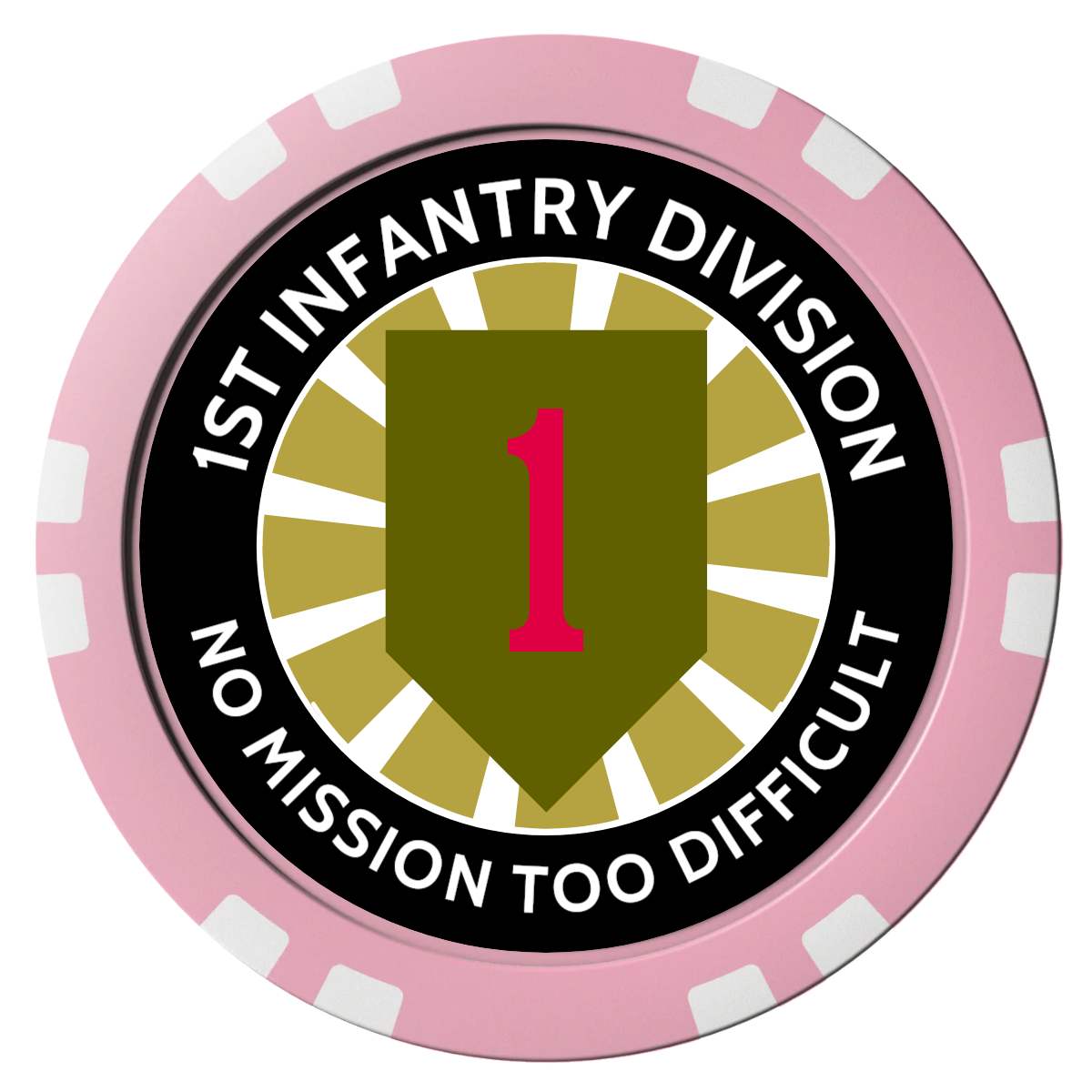 1st Infantry Division Composite Poker Chips - Pink / Double Stripe - Front