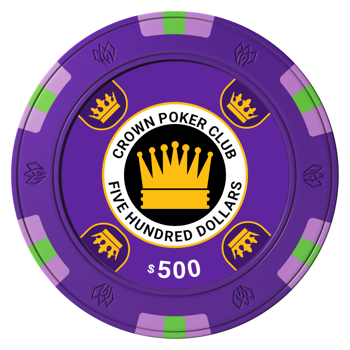 Crown Card Room Clay Poker Chips - Purple / 6 Spot Gem / 40mm - Front
