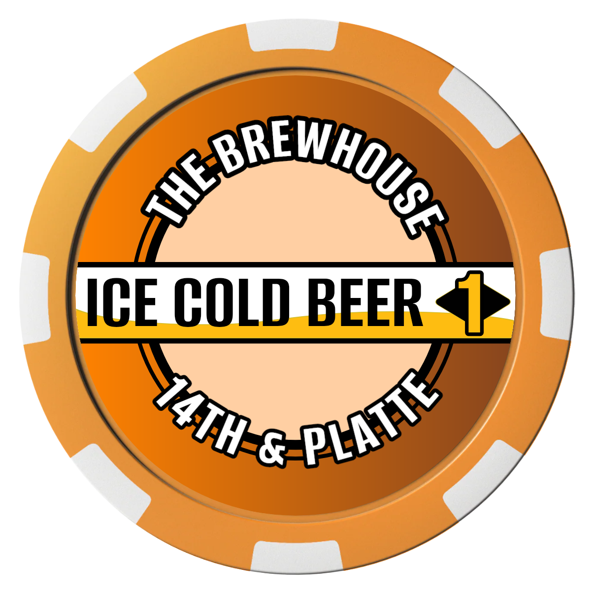 Ice Cold Beer Drink Token Composite Poker Chips - Orange / 8 Spot - Front