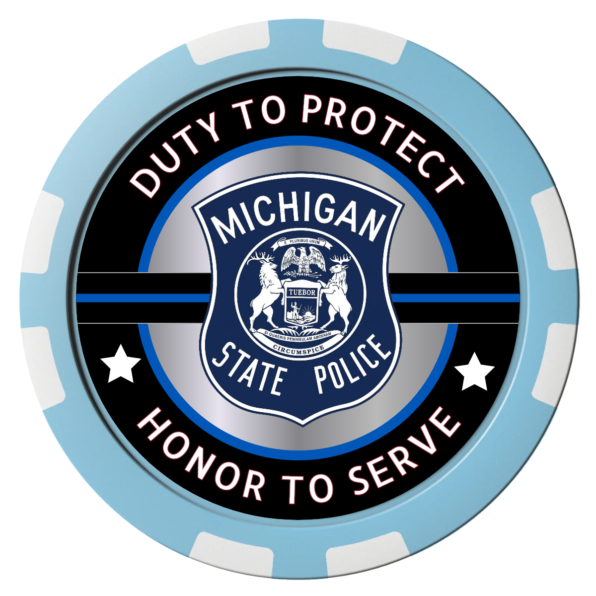 Police Department #01 Composite Poker Chips - Light Blue / 8 Stripe - Front