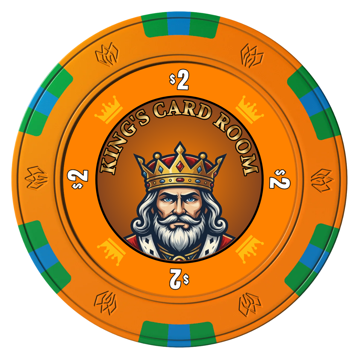 Kings Clay Poker Chips - Orange / 6 Spot Gem / 43mm - Front