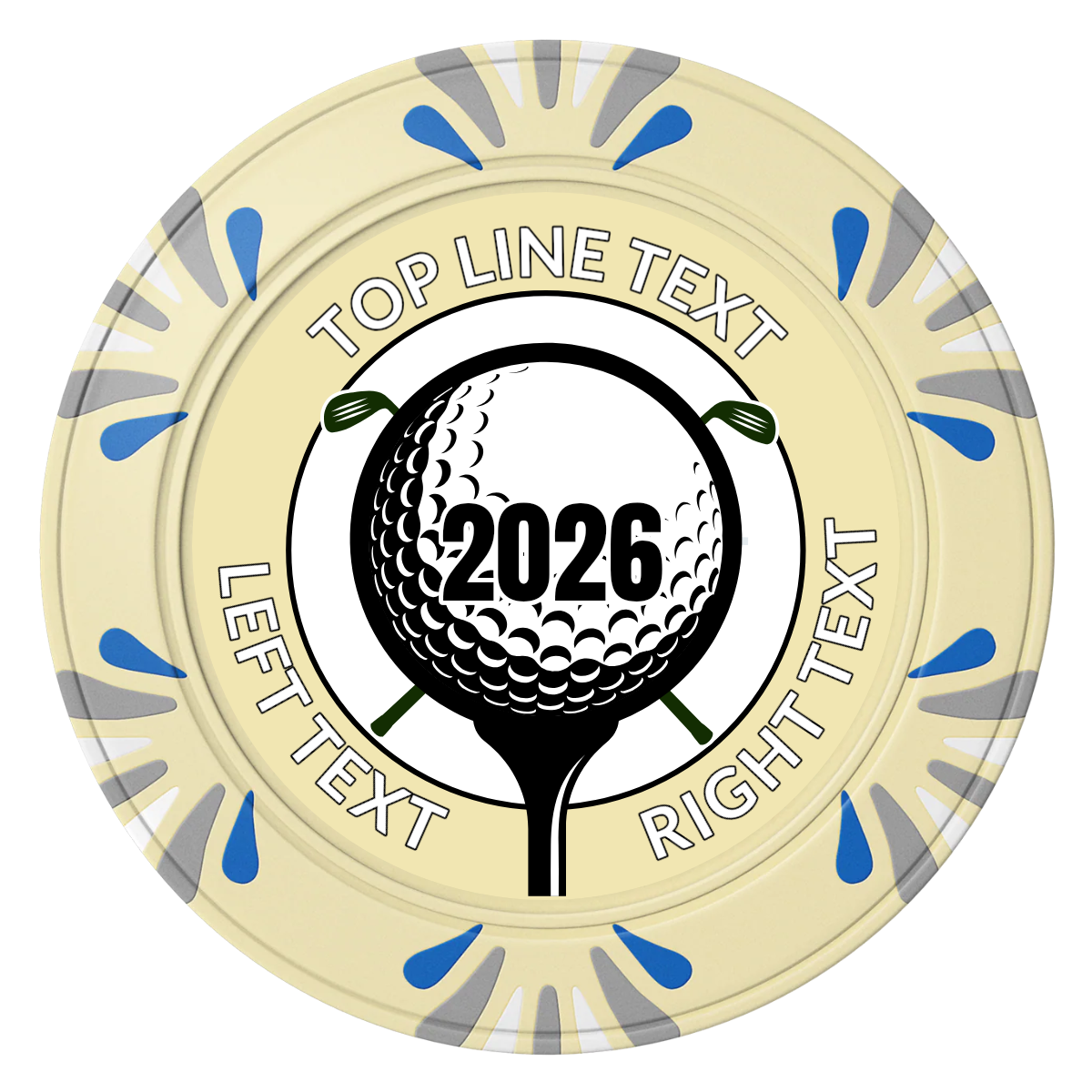 Tee it up Clay Poker Chips - Ivory / Macau / 40mm - Front