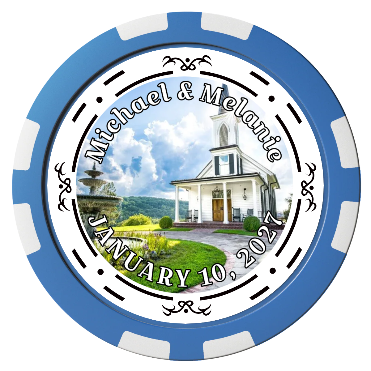 Save the Date Element Composite Poker Chips - Blue / 8 Stripe - Back