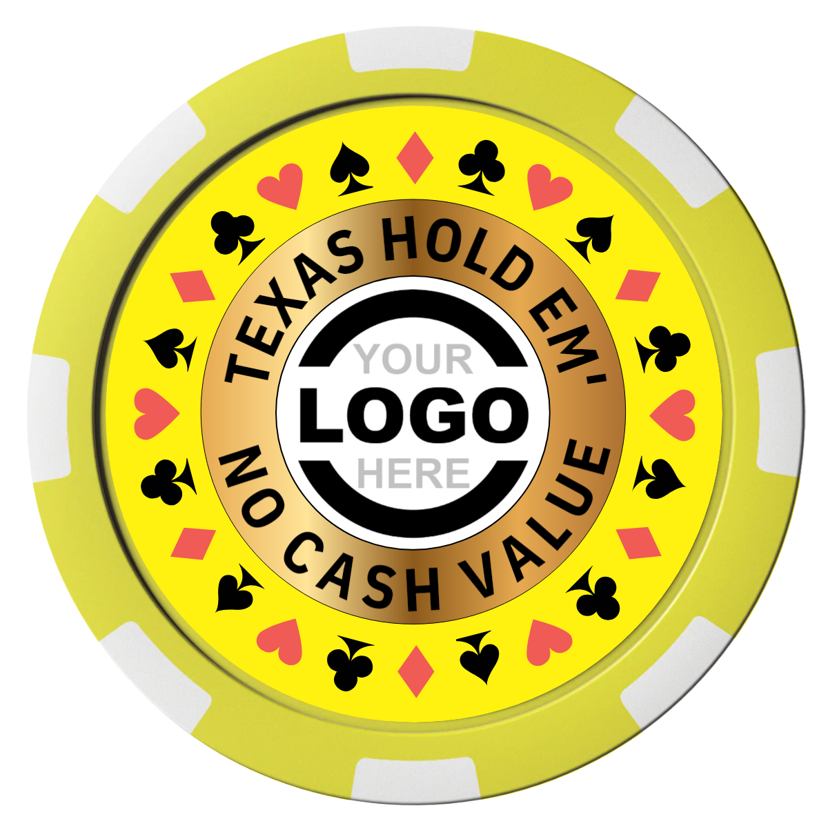 Texas Hold Em' Composite Poker Chips - Yellow / 8 Stripe - Front