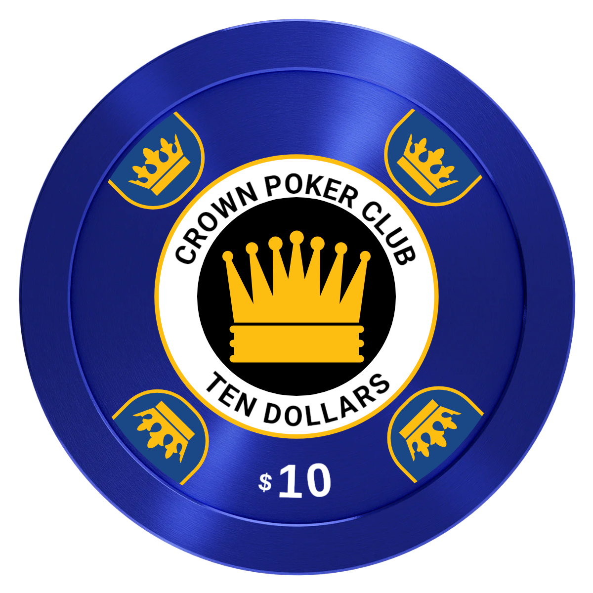 Crown Card Room Aluminum Poker Chips - Blue - Front