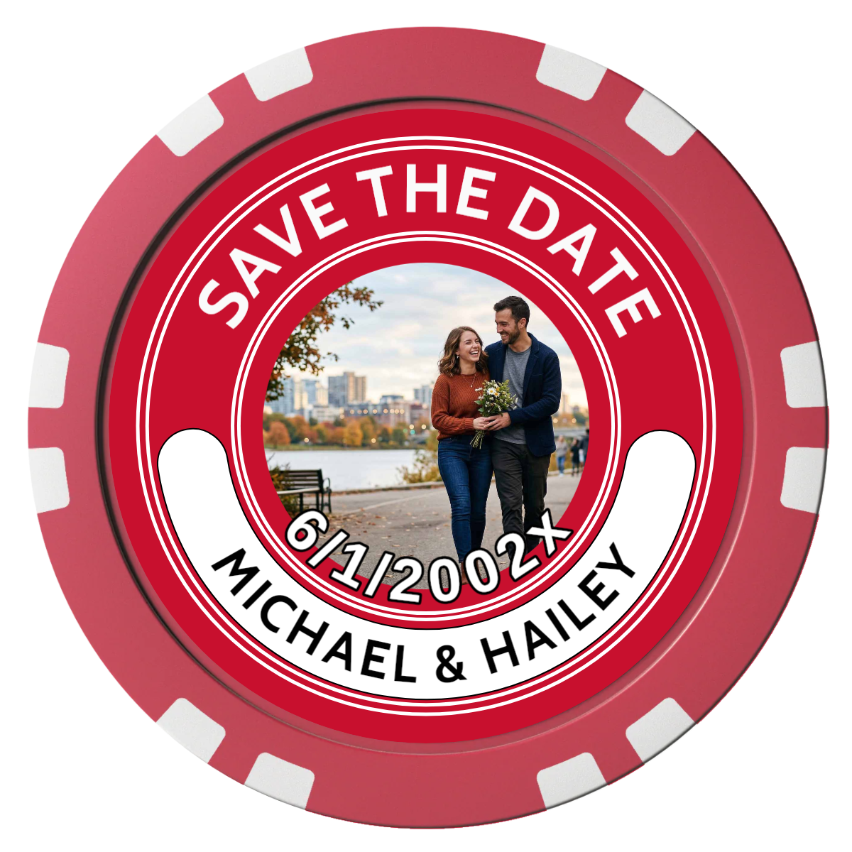 Save the Date Photo QR Code Composite Poker Chips - Red / Double Stripe - Front