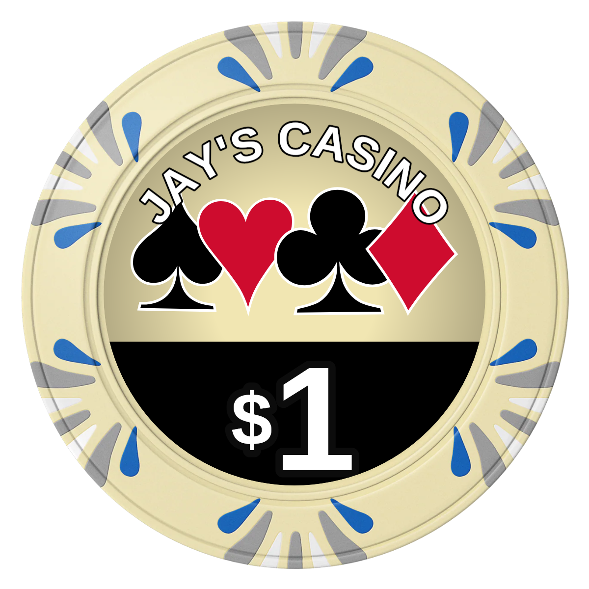Jay's Casino Clay Poker Chips - Ivory / Macau / 40mm - Front