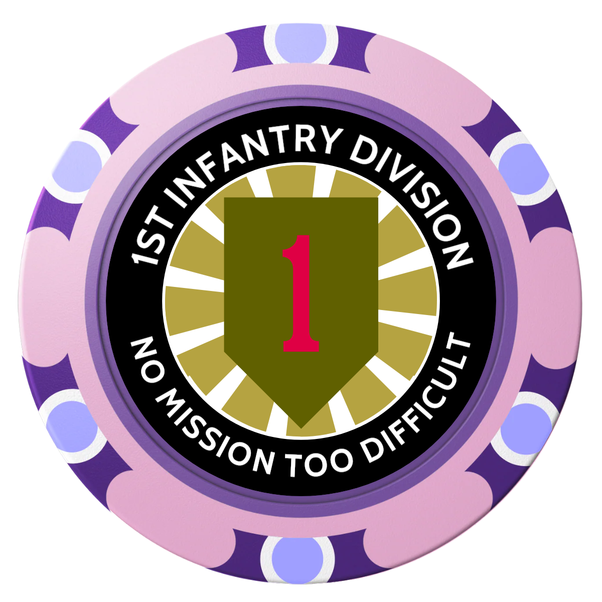1st Infantry Division Clay Poker Chips - Pink / Monte Carlo / 40mm - Front