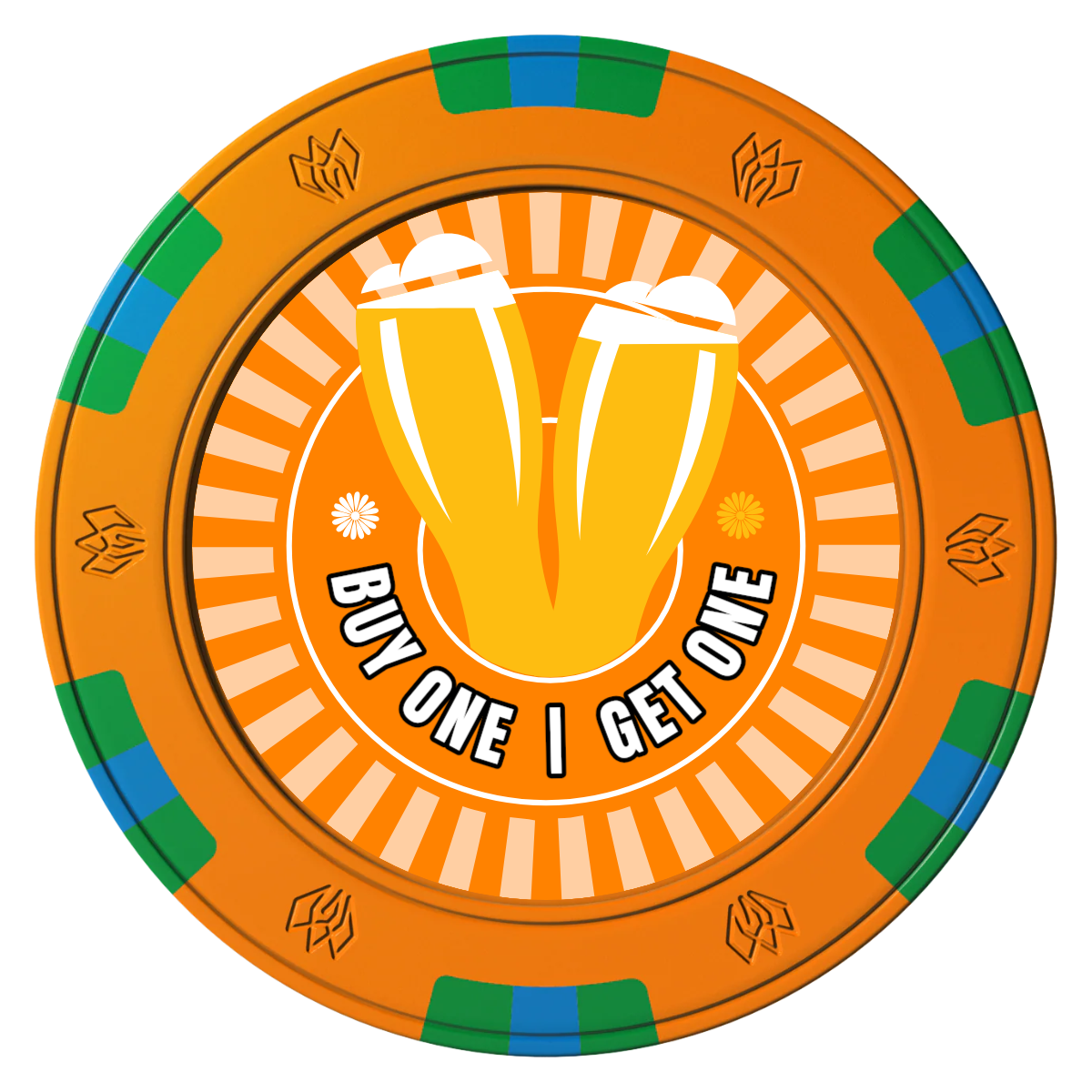 Double Pint Clay Poker Chips - Orange / 6 Spot Gem / 40mm - Front