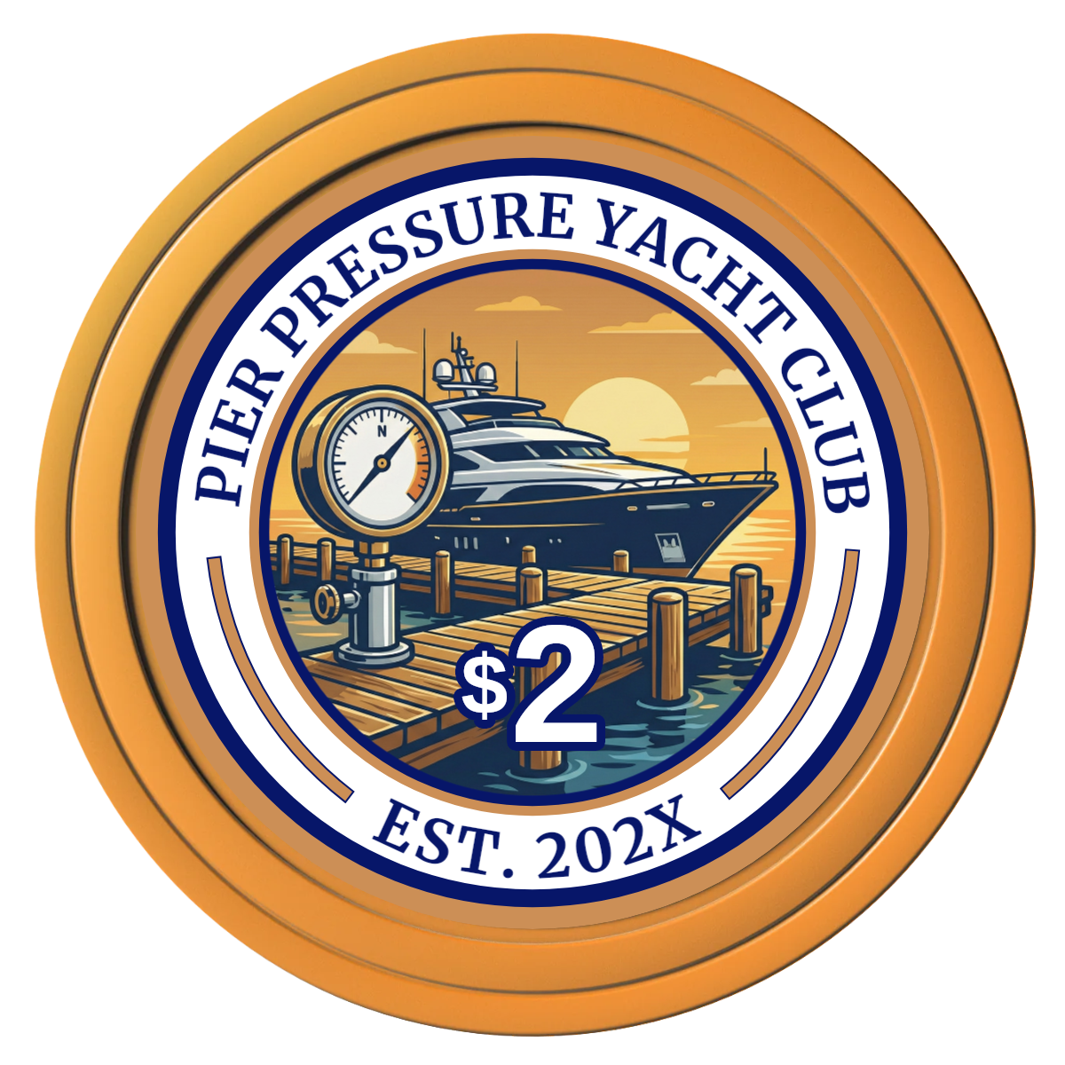 Anchor Down Card Room Composite Poker Chips - Orange / Solid - Front