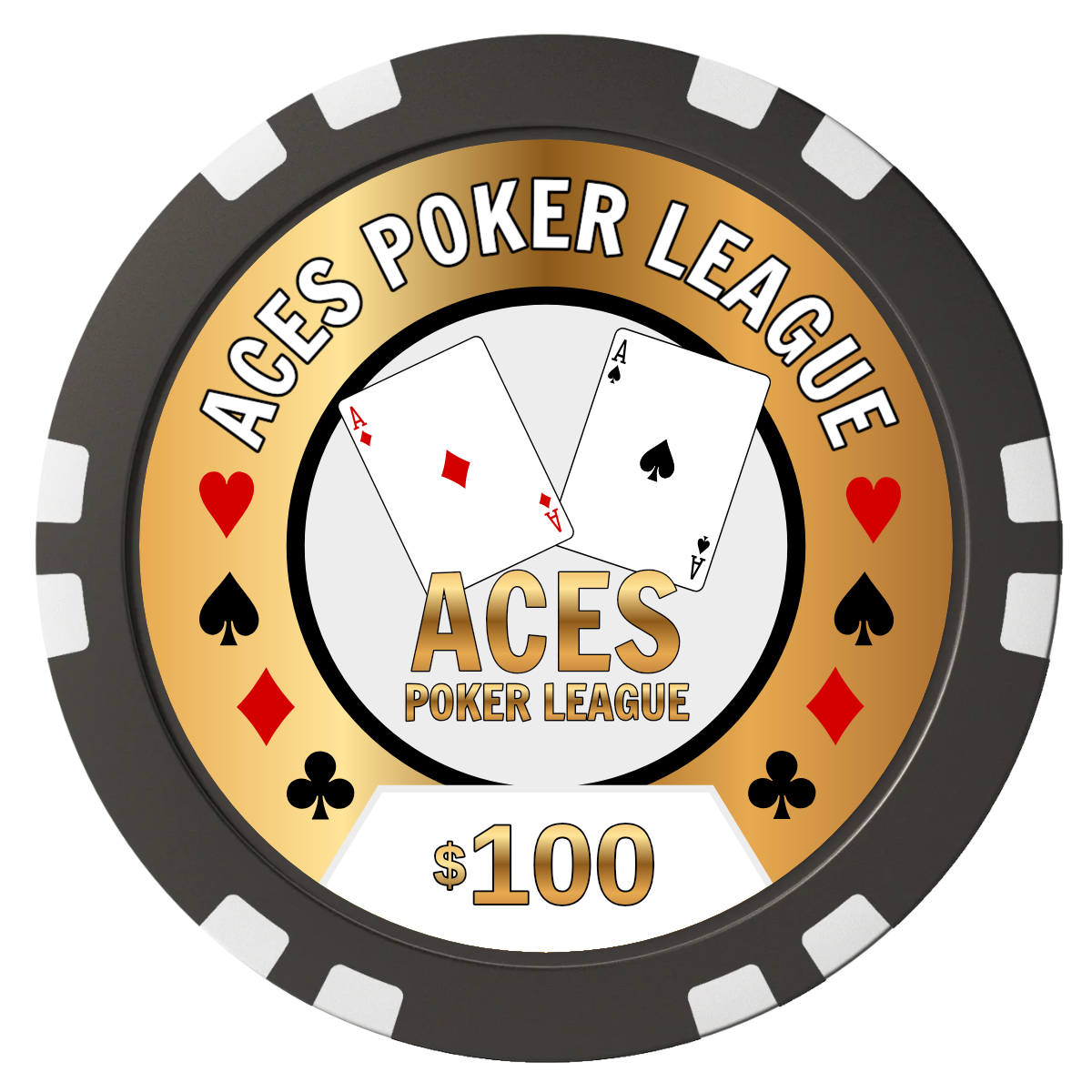 Aces Poker League Composite Poker Chips - Black / Double Stripe - Front