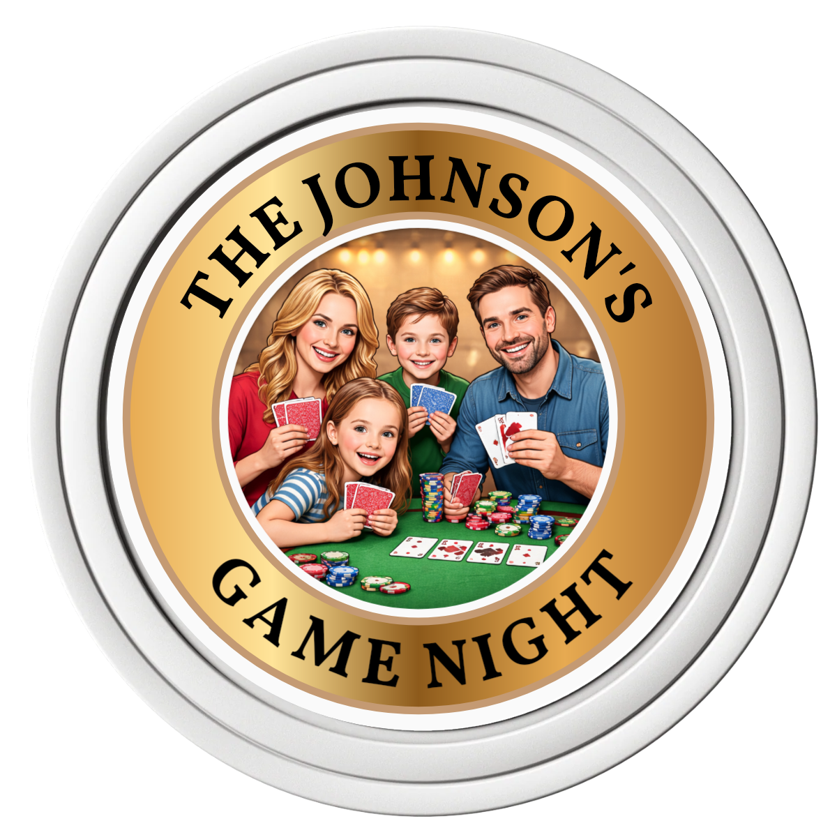 Family Game Night Composite Poker Chips - White / Solid - Front