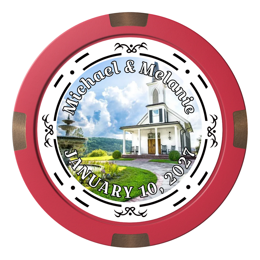 Save the Date Element Composite & Metal Hybrid Poker Chips - Red - Back