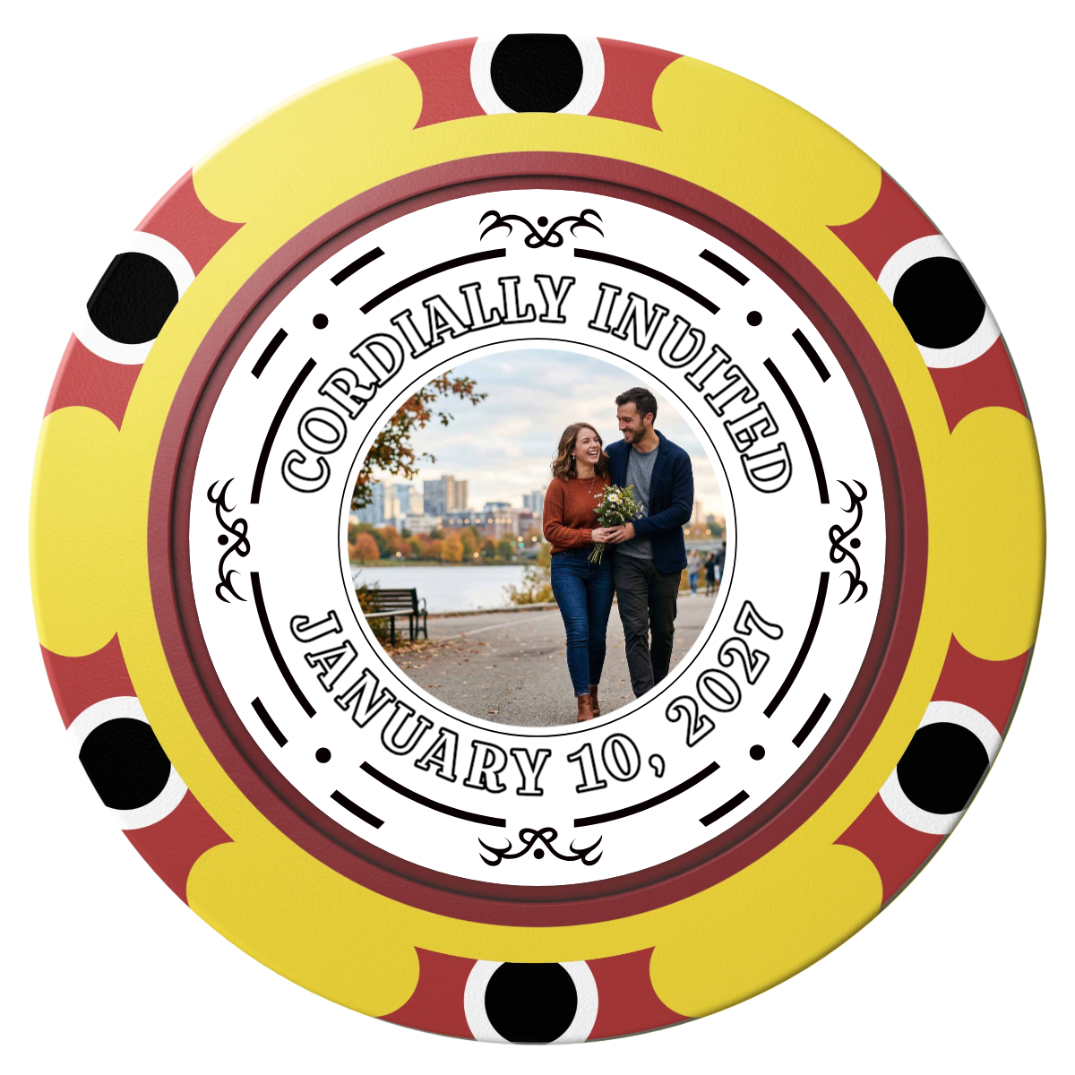 Save the Date Element Clay Poker Chips - Yellow / Monte Carlo / 40mm - Front