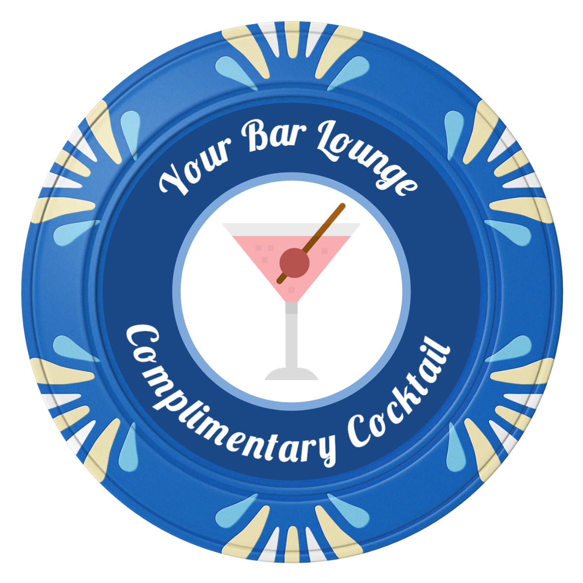 Fancy Drink Clay Poker Chips - Blue / Macau / 40mm - Front