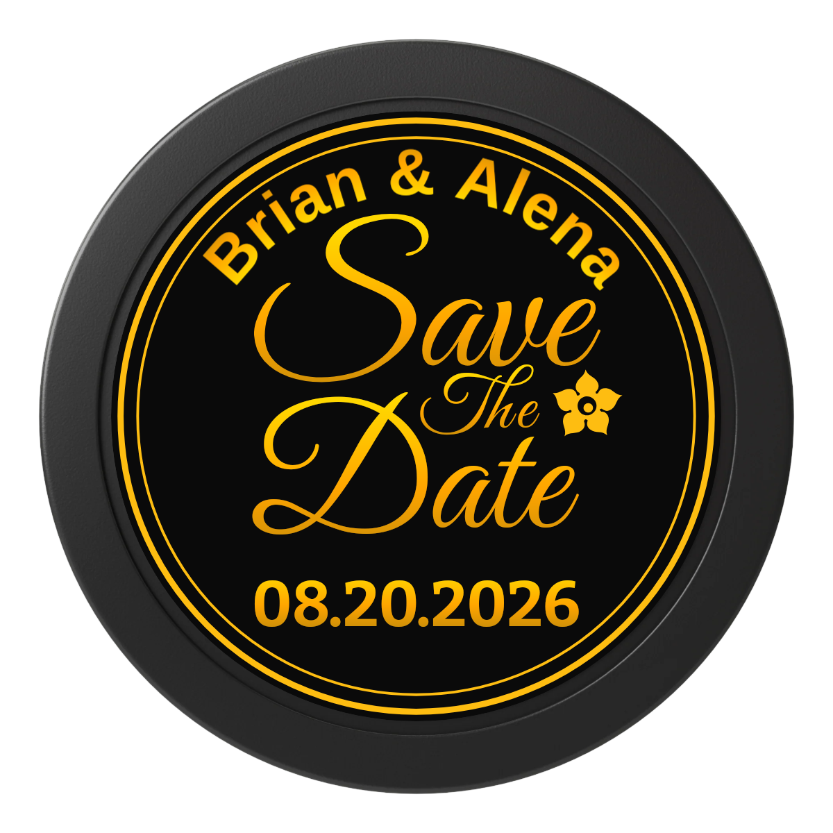 Save the Date Text 2" Oversized Poker Chips - Black - Front