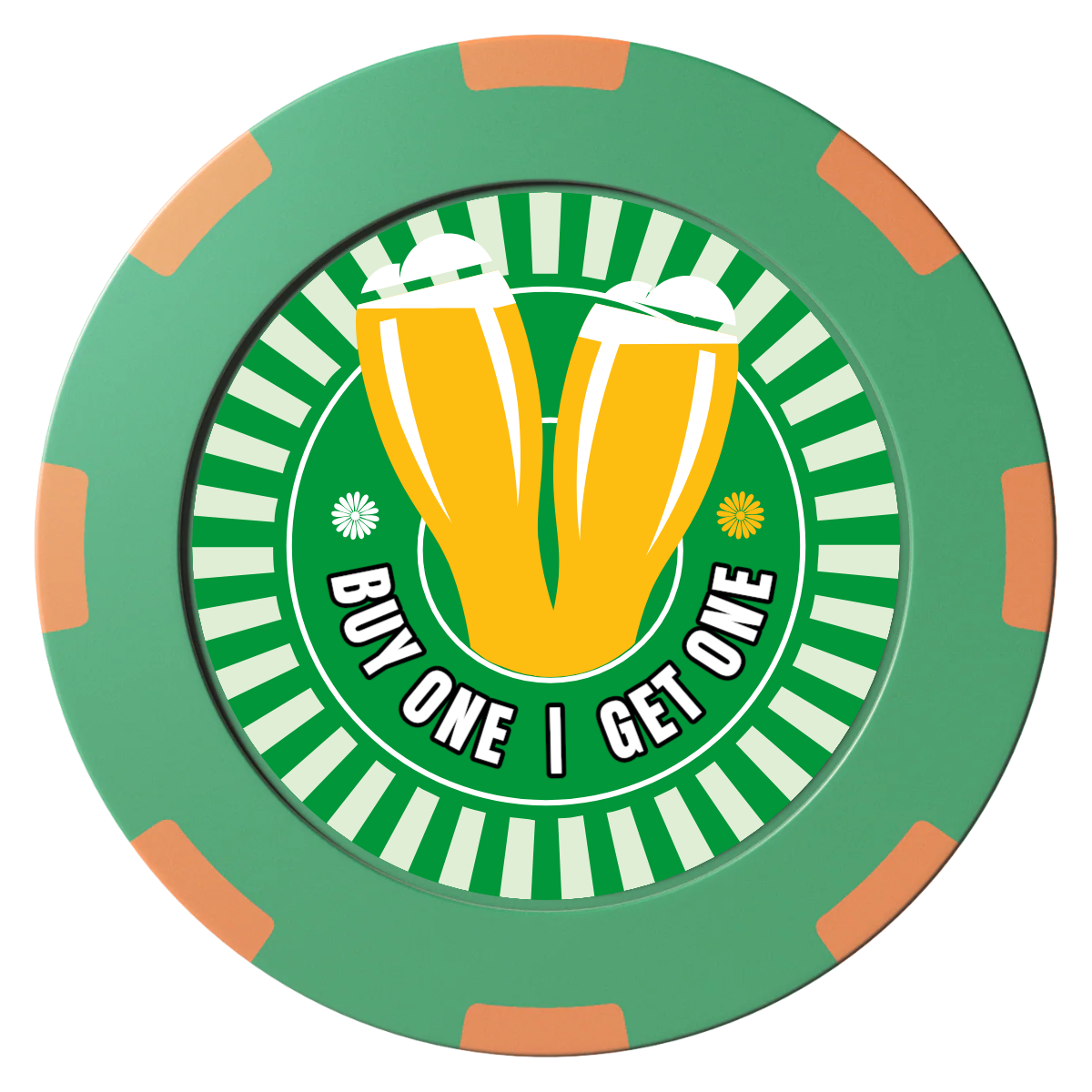 Double Pint Clay Poker Chips - Green / 8 Spot (2 Tone) / 40mm - Front