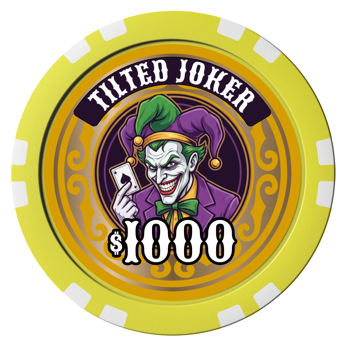 Tilted Joker Composite Poker Chips - Yellow / Double Stripe - Front