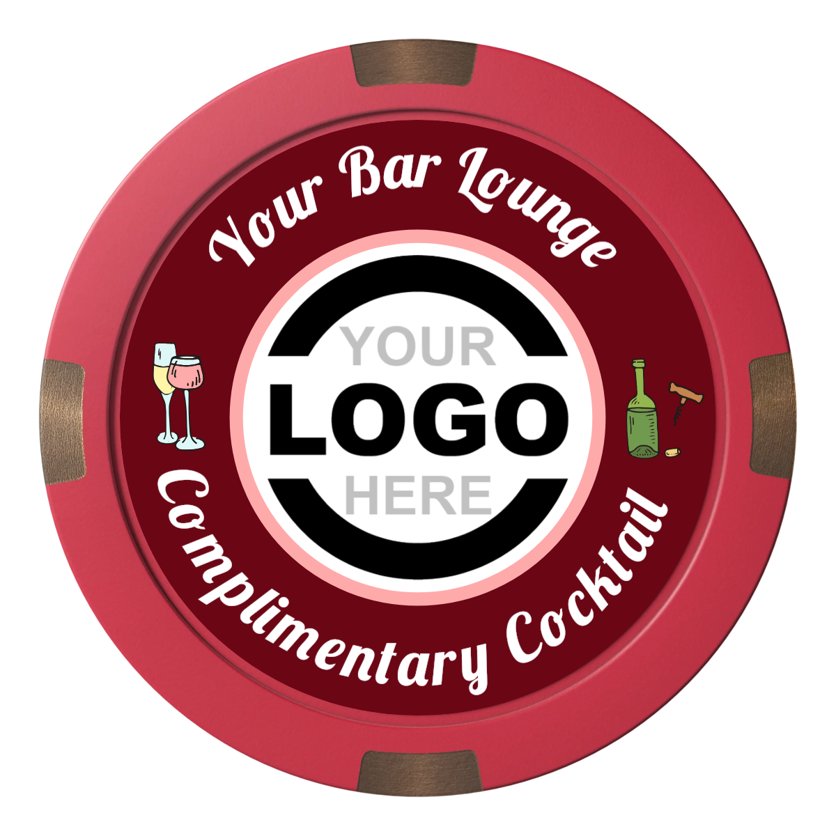 Fancy Drink Composite & Metal Hybrid Poker Chips - Red - Back