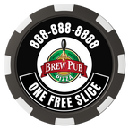 Brew Pub or Pizzeria with Logo Magnetic Composite Poker Chips - Black / 8 Spot - Front