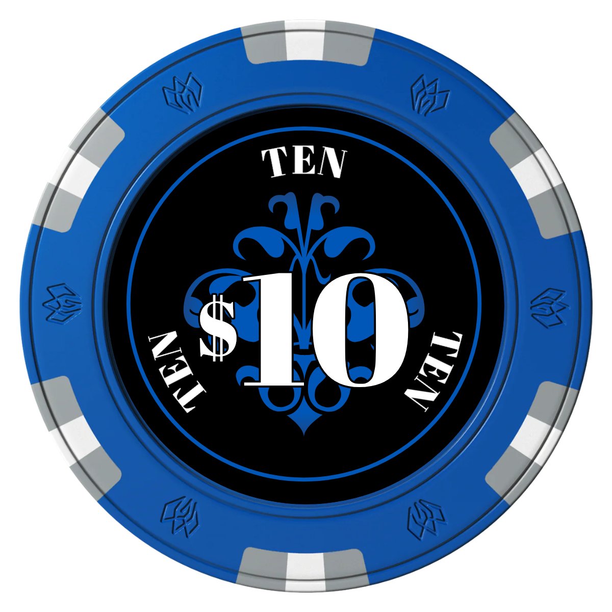 Gothic Revival Clay Poker Chips - Blue / 6 Spot Gem / 43mm - Front