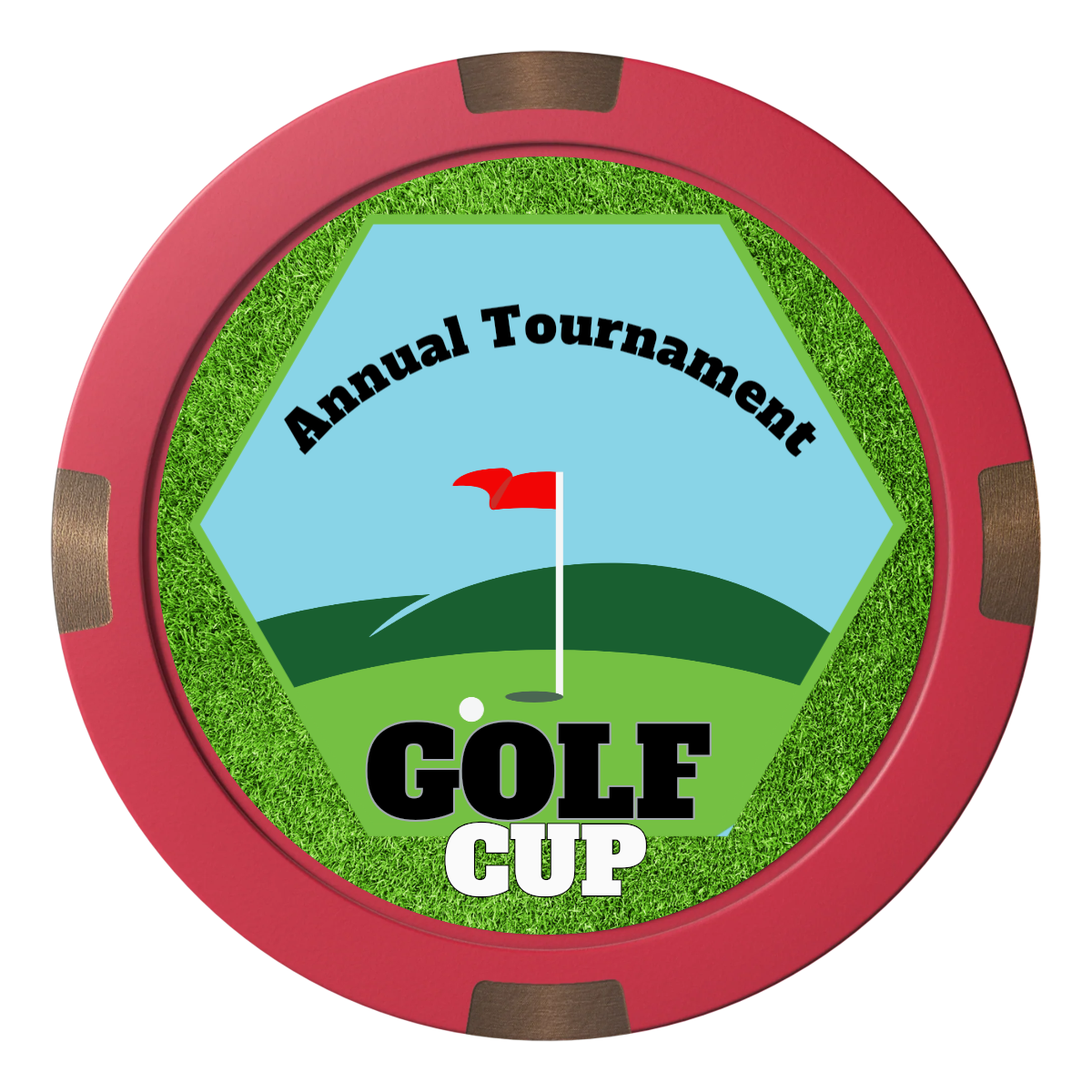Golf Cup Composite & Metal Hybrid Poker Chips - Red - Front