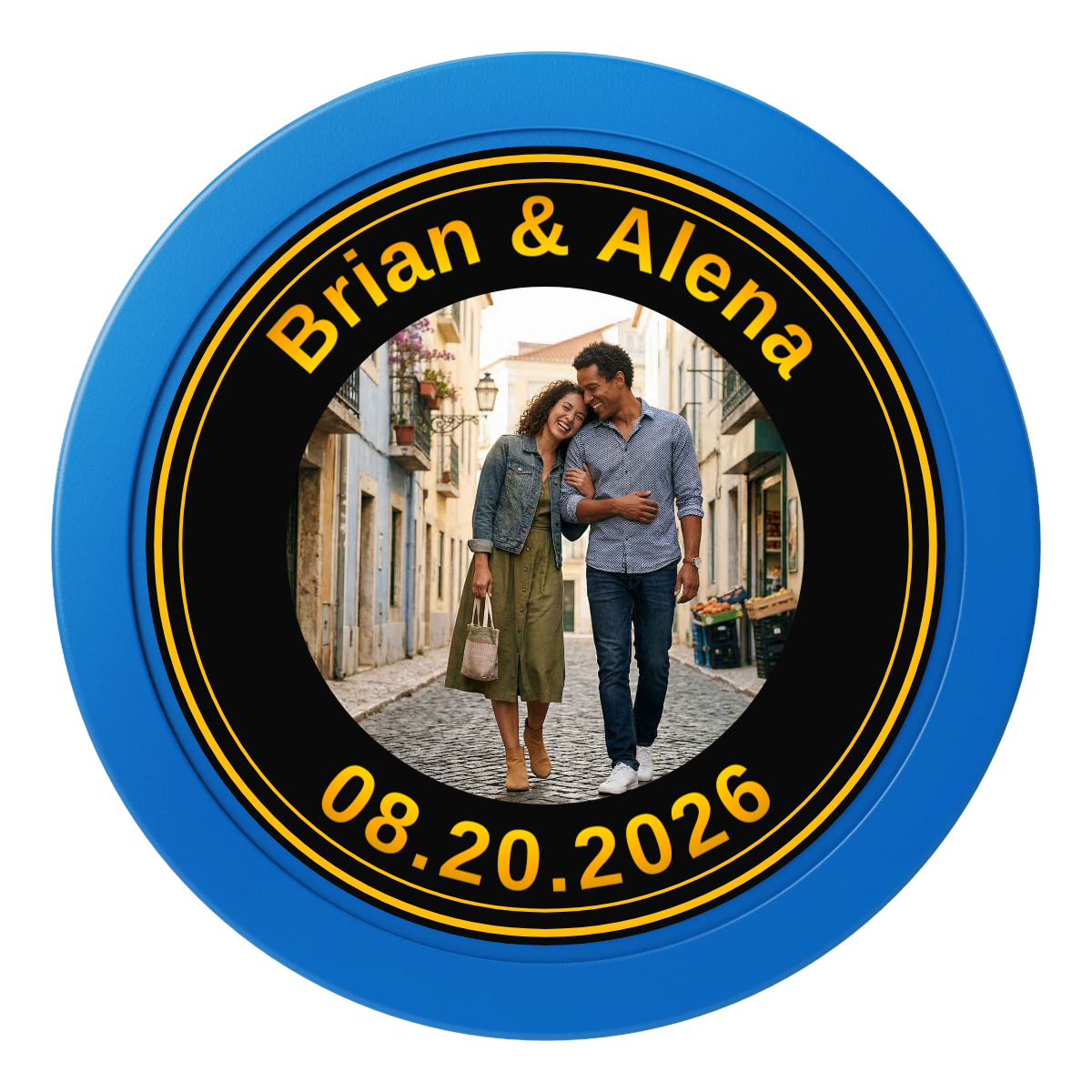 Save the Date Text 2" Oversized Poker Chips - Blue - Back