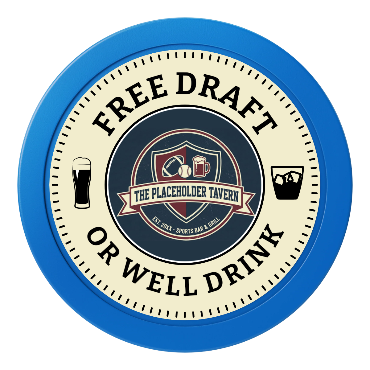 Beer Shop 2" Oversized Poker Chip - Custom Dealer Button & Card Protector - Blue - Back