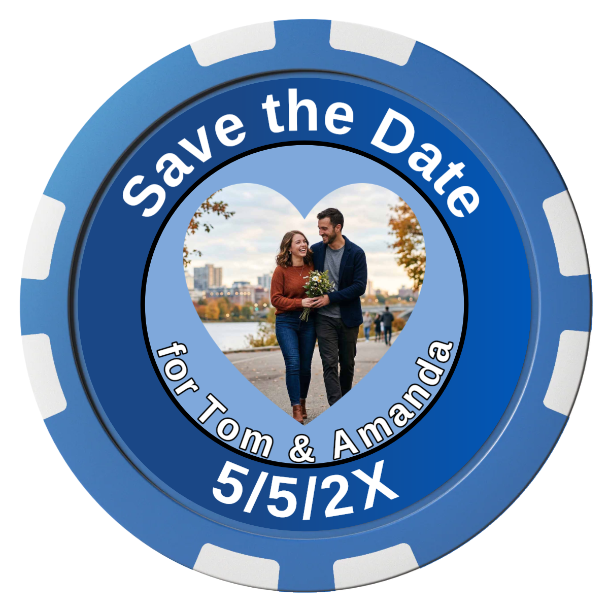 Save the Date #01 Composite Poker Chips - Blue / 8 Stripe - Front