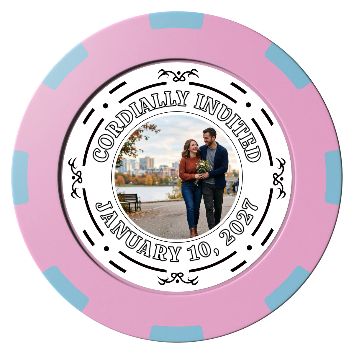 Save the Date Element Clay Poker Chips - Pink / 8 Spot (2 Tone) / 40mm - Front