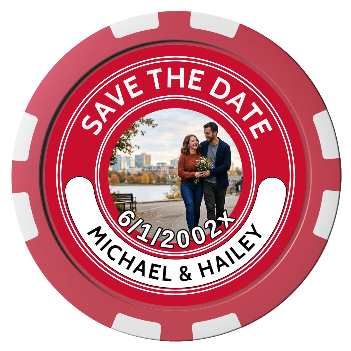 Save the Date Photo QR Code Composite Poker Chips - Red / 8 Stripe - Front