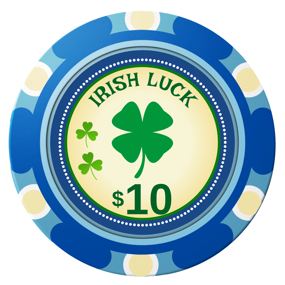Irish Luck Clay Poker Chips - Blue / Monte Carlo / 40mm - Front