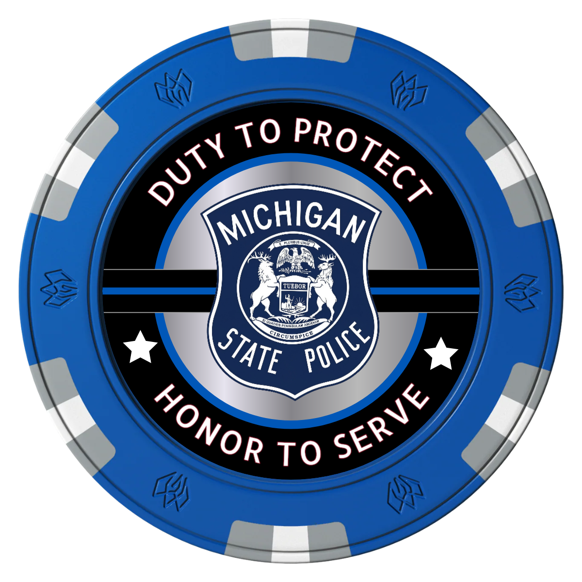 Police Department #01 Clay Poker Chips - Blue / 6 Spot Gem / 40mm - Front