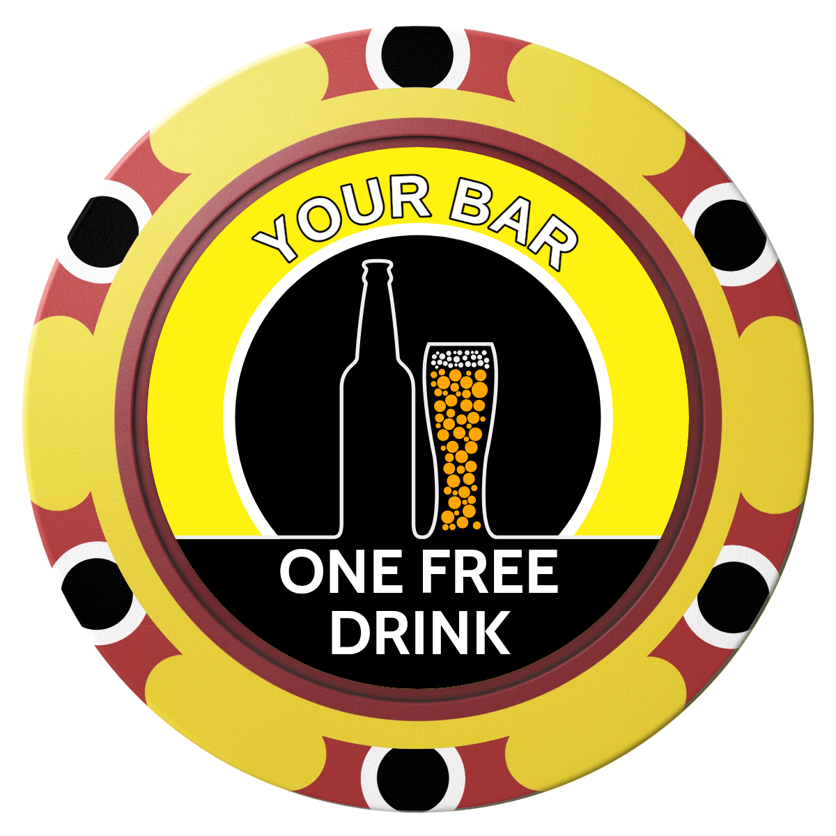 Beer and Glass Clay Poker Chips - Yellow / Monte Carlo / 40mm - Front