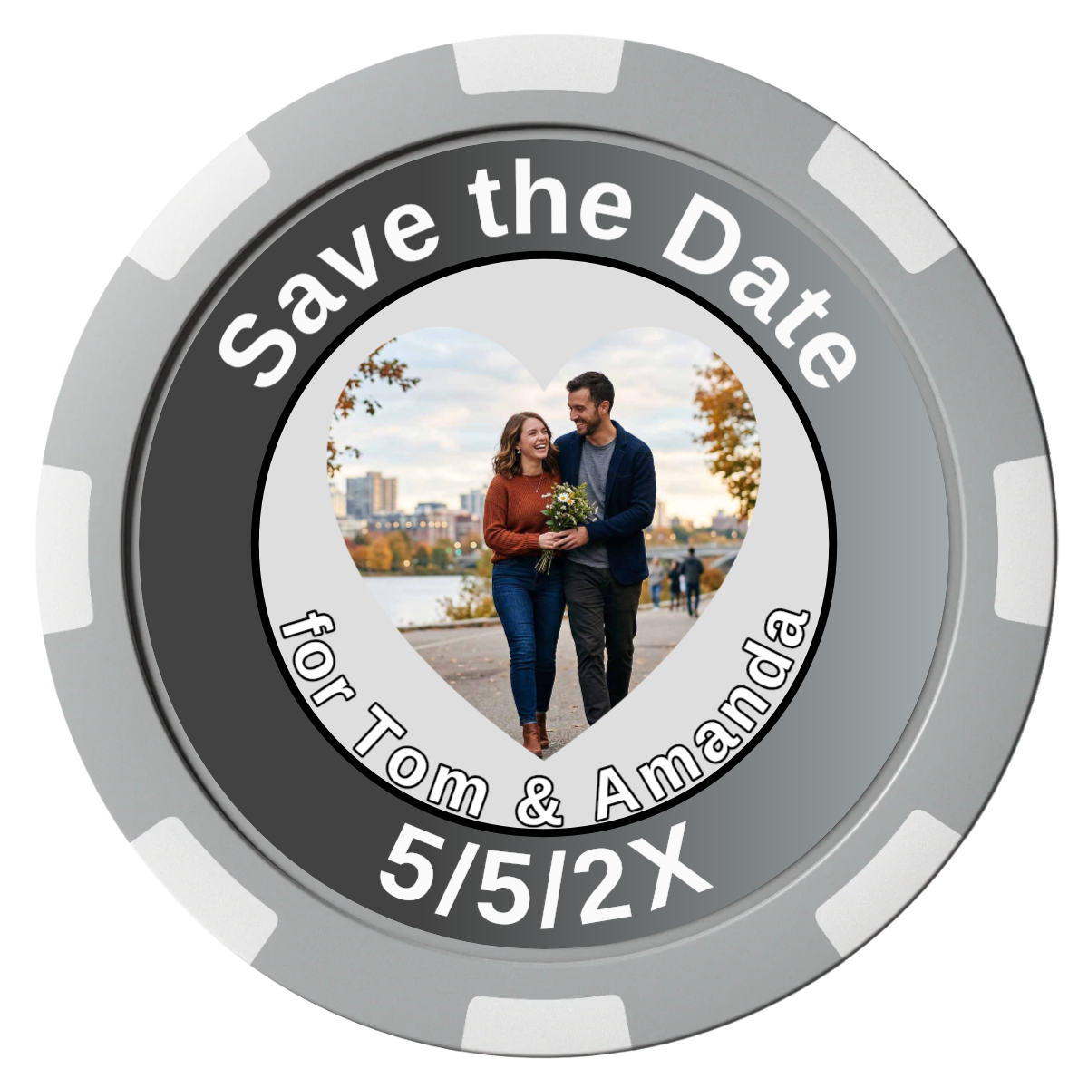Save the Date #01 Composite Poker Chips - Gray / 8 Spot - Front