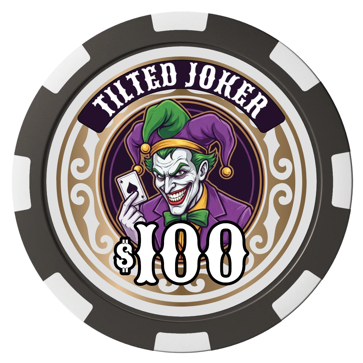 Tilted Joker Composite Poker Chips - Black / 8 Spot - Back