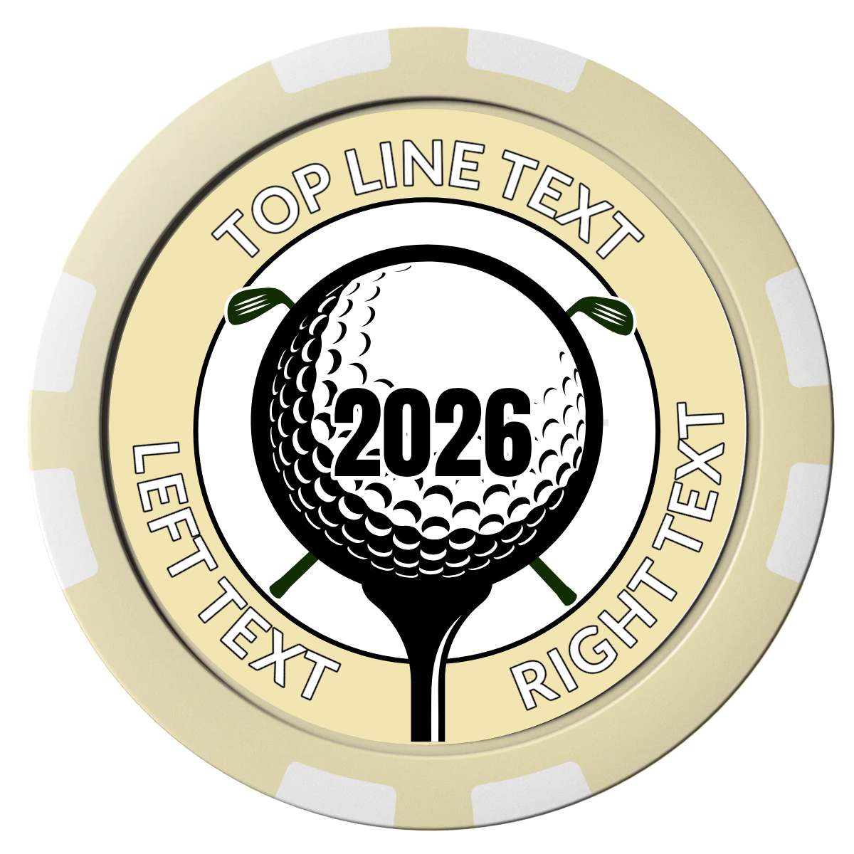 Tee it up Composite Poker Chips - Ivory / 8 Stripe - Front