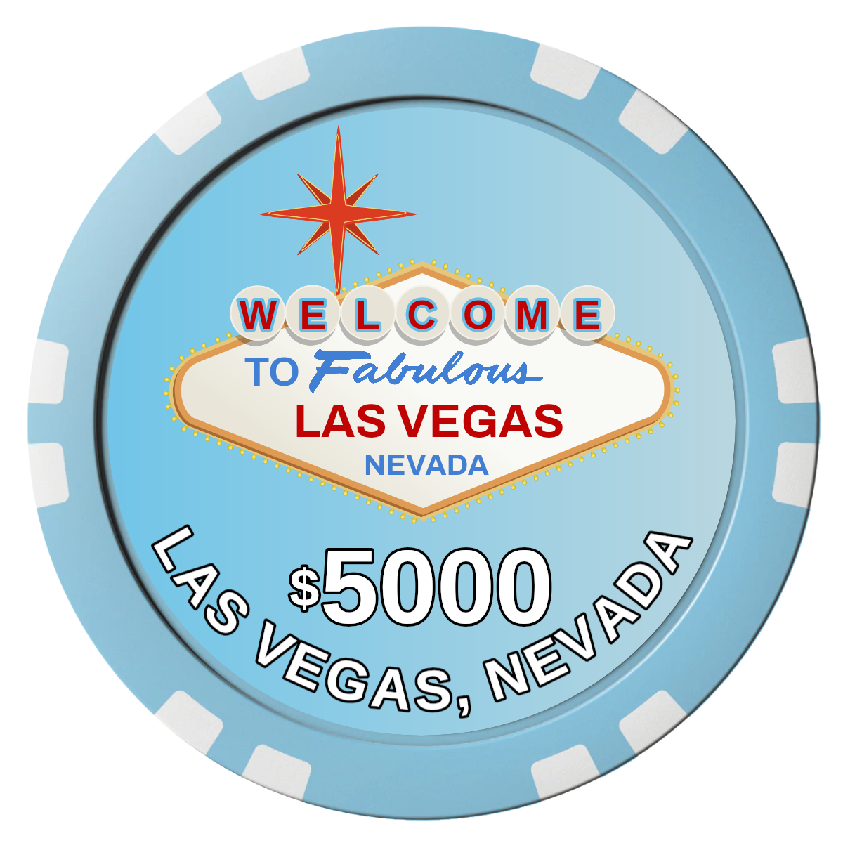 Vegas Sign Composite Poker Chips - Light Blue / Double Stripe - Front
