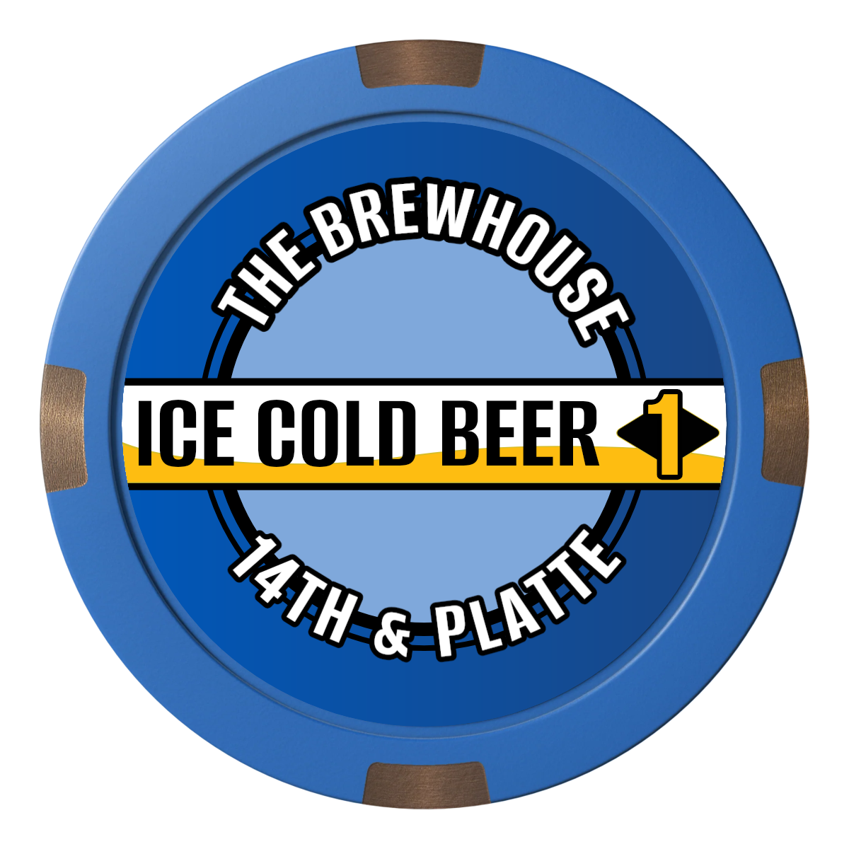 Ice Cold Beer Drink Token Composite & Metal Hybrid Poker Chips - Blue - Front