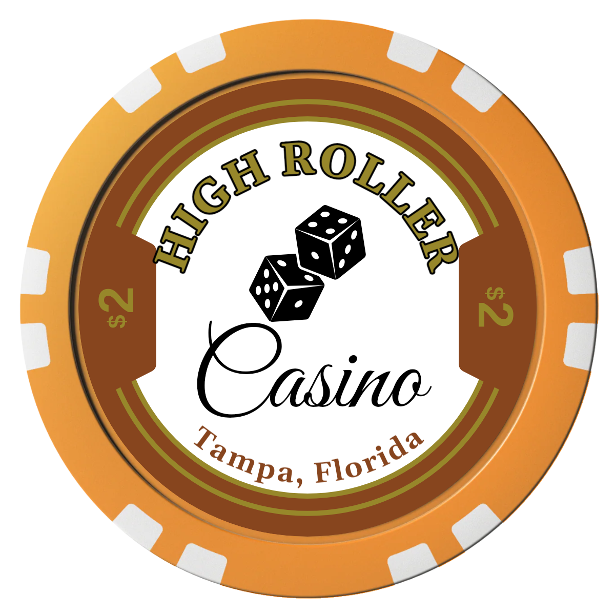 High Roller Casino Composite Poker Chips - Orange / Double Stripe - Front
