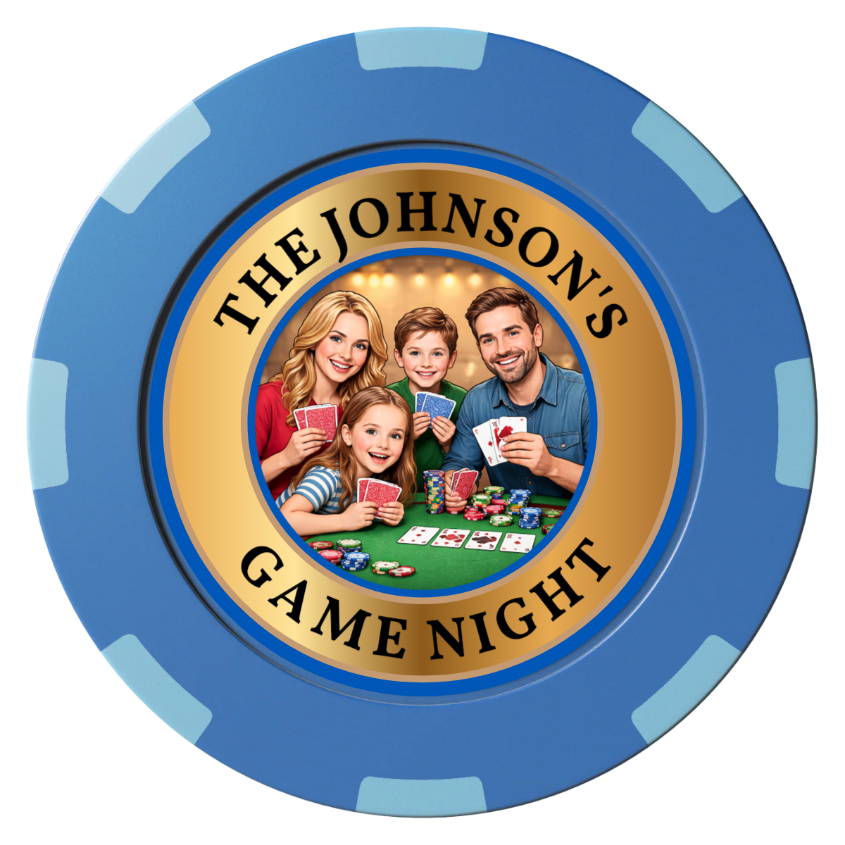 Family Game Night Clay Poker Chips - Blue / 8 Spot (2 Tone) / 40mm - Front