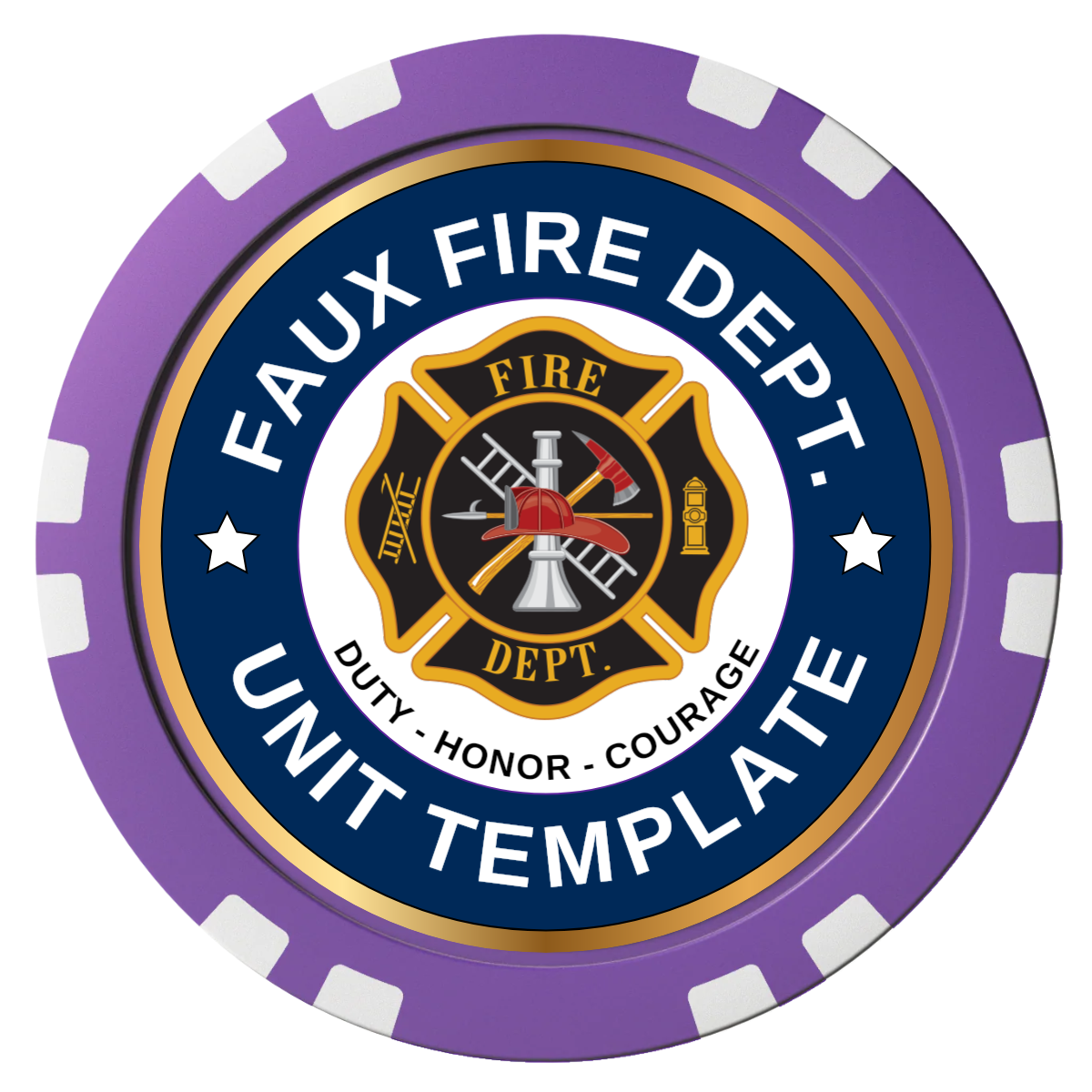 Faux Fire Dept. #01 Composite Poker Chips - Purple / Double Stripe - Front