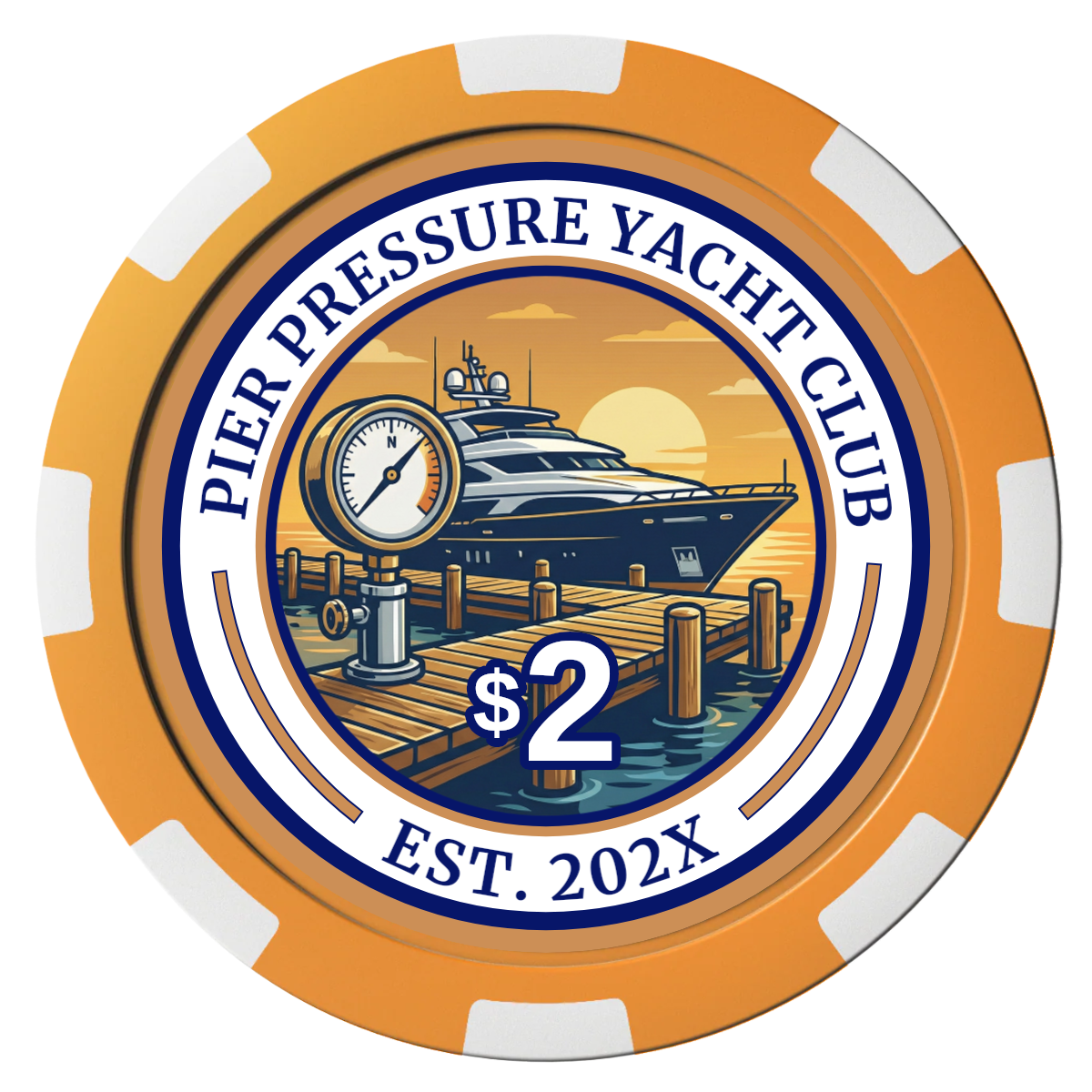 Anchor Down Card Room Composite Poker Chips - Orange / 8 Spot - Front