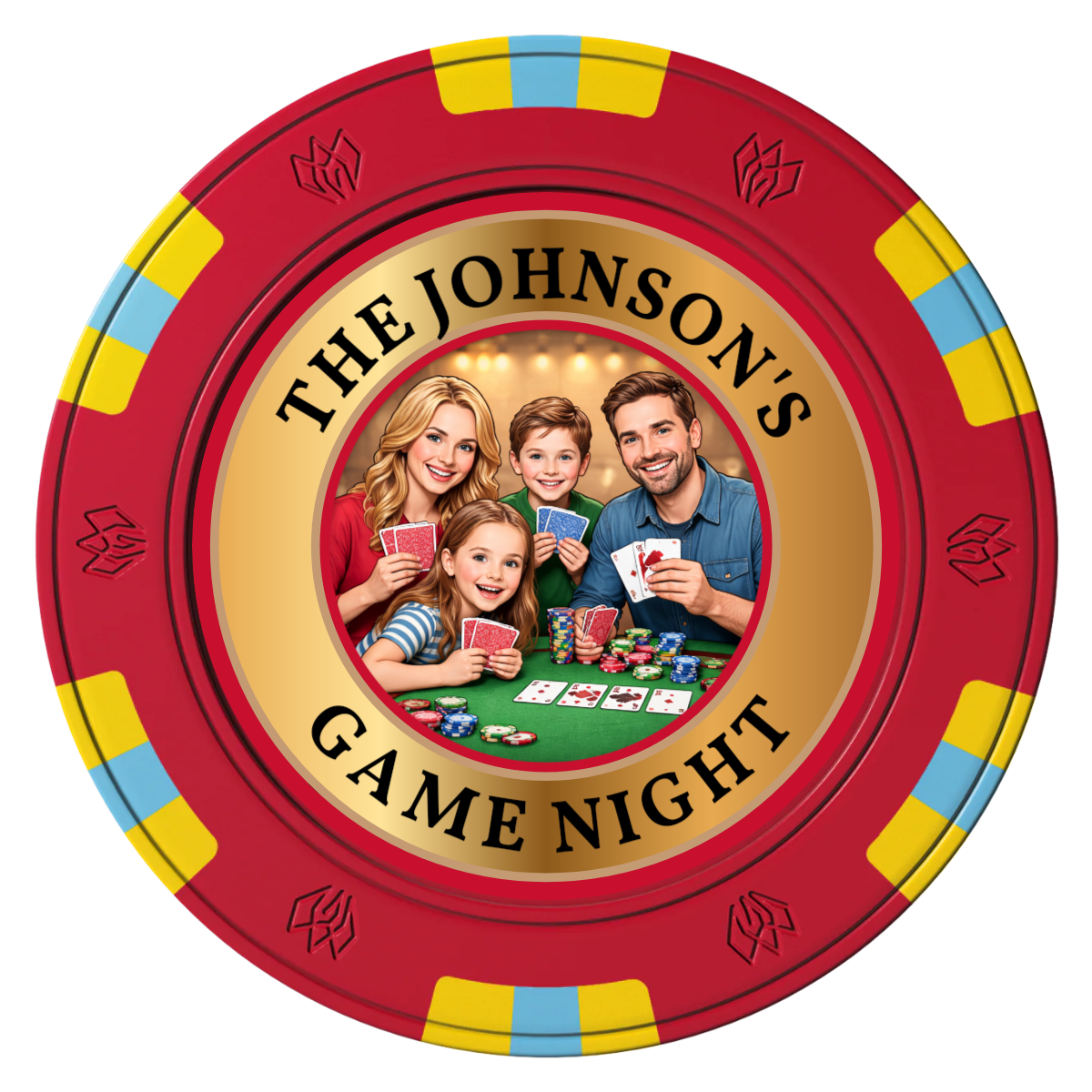 Family Game Night Clay Poker Chips - Red / 6 Spot Gem / 43mm - Front