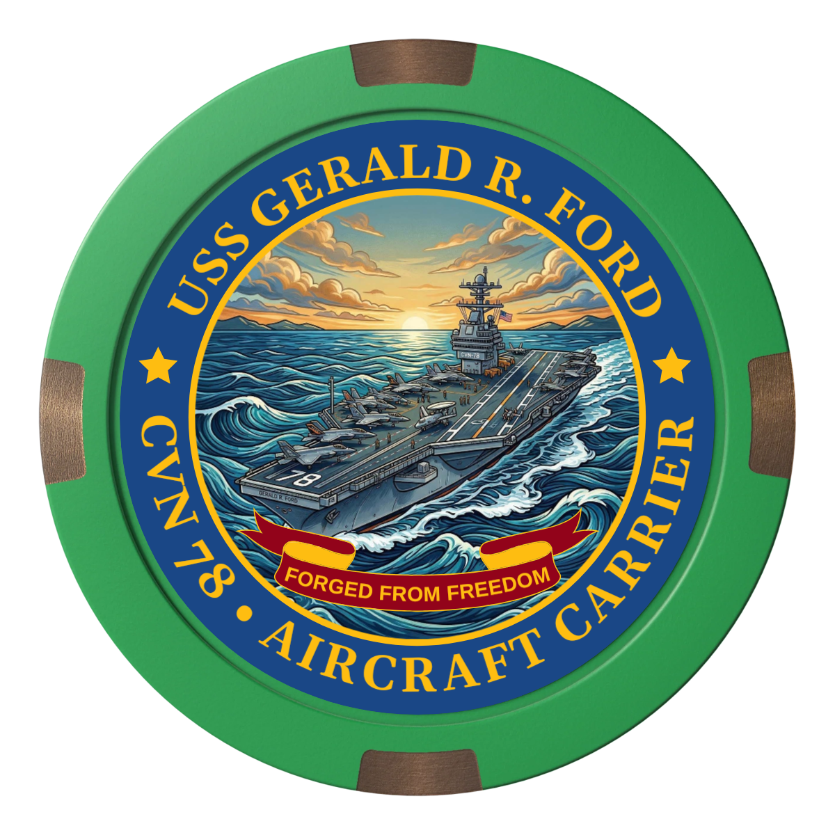 Navy USS Gerald Ford Composite & Metal Hybrid Poker Chips - Green - Back